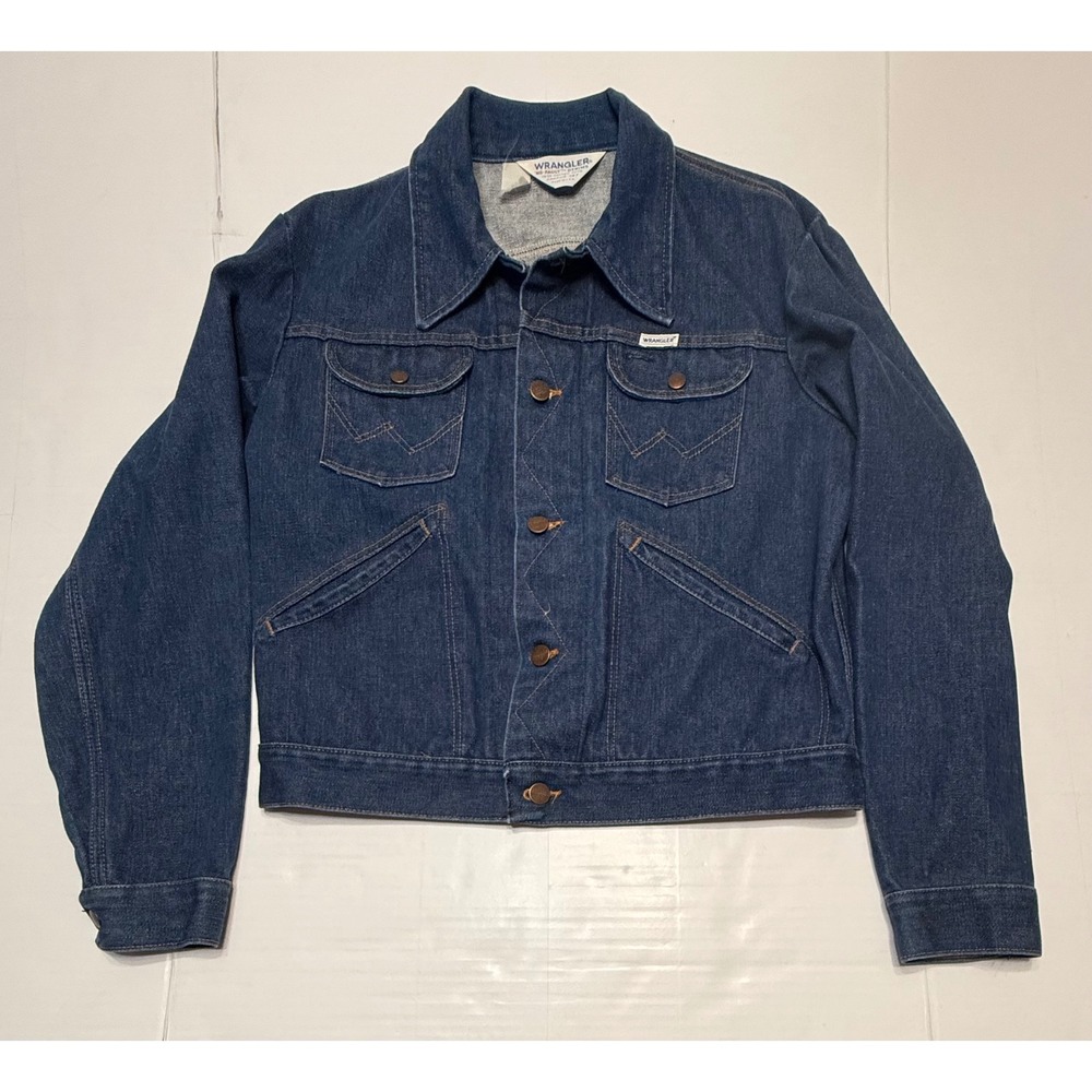 Vintage Wrangler No-Fault Denim Jacket Mens Blue Trucker Made in USA 100% Cotton